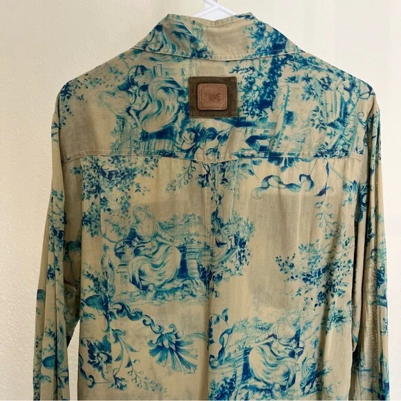 Vintage 1998 Dolce & Gabbana Toile De Jouy Beige & Bleu Shirt Size L - Picture 5 of 14